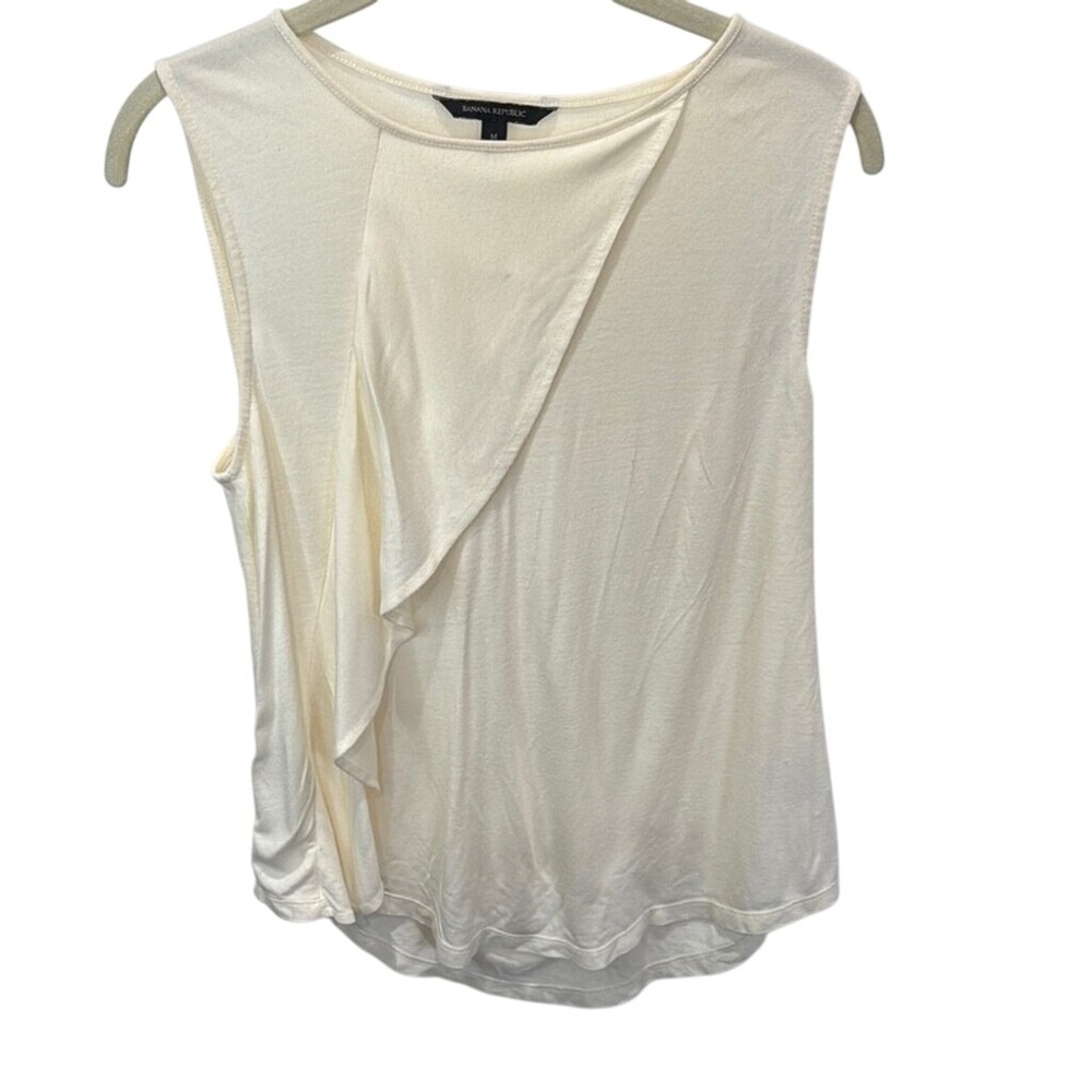 Banana Republic Sleeveless Top Ruffle Front Casual‎ Blouse Ivory M